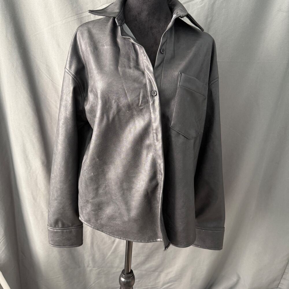 H&M Divided Black Faux Leather Shirt Size Small